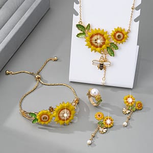 Elegant And Sweet Style Enamel Sunflower Necklace, Earrings, Bracelet, And Ring Set For Women – , Parties, And Special Occasions Clothing, Shoes & Jewelry Shop Online at Dubai Trades