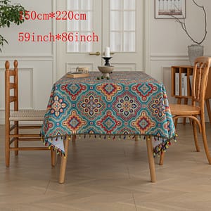 Elegant Bohemian Blue Tablecloth With Tassels – Geometric Print, Polyester, Holiday Gatherings & Daily Dining, Festive Dining Accessory | Setting | Tablecloth Home & Kitchen Shop Online at Dubai Trades