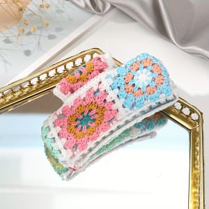 Elegant Bohemian Style Large Crochet Hair Claw Clip – Vibrant Multicolor Floral Pattern, Fashionable Shark Clip Accessory For Women, Shark Hair Clip Beauty & Personal Care Shop Online at Dubai Trades
