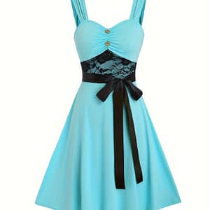 Elegant Floral Lace & Button Dress With Belt – Neckline, Stretch Fabric, Spring/summer/fall – Women’ Clothing Shop Online at Dubai Trades