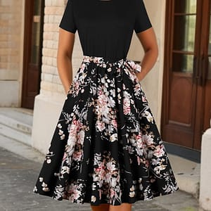 Elegant Floral Print Short-sleeve Casual Party Dress Clothing Shop Online at Dubai Trades