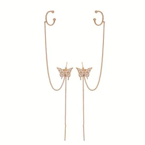Elegant Golden-tone Ear Cuff With Sparkling Zirconia Stones And Tassel Accents – Chic Ear Clip For Women, Ideal For Weddings And Clothing, Shoes & Jewelry Shop Online at Dubai Trades