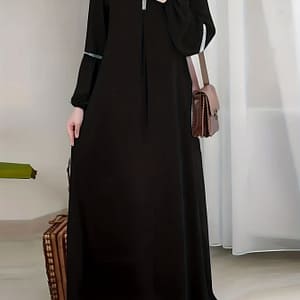 Elegant Green Sequin-trimmed Abaya Kaftan Dress For Women – Modest Long Sleeve, Round Neck, Polyester, Machine Washable – Spring/summer/fall Burqas Shop Online at Dubai Trades