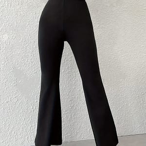 Elegant High-waisted Solid Pants – Polyester , Knit Fabric, Waist, Long Length For Mature Style – Adult Regular Fit Knitted Flare Leg Trousers With No Details Clothing Shop Online at Dubai Trades