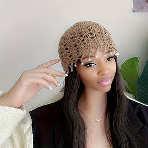 Elegant Hollow Out Crochet Beanie Vintage Beaded Tassel Solid Color Knit Hats Lightweight Skull Cap Decorative Hair Net Hat For Women Female Accessories Shop Online at Dubai Trades