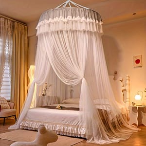 Elegant Princess-style Large Dome Mosquito Net With Lace Detailing – Includes Stand, Machine Washable, Polyester Bed Canopies & Drapes Shop Online at Dubai Trades