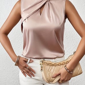 Elegant Sleeveless Blouse Tank Top For Women – Chic -neck, Asymmetrical Design, Non-stretch Polyester, Machine Washable – Spring/summer Clothing Shop Online at Dubai Trades