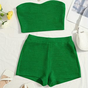Elegant Solid Color Shorts Set, Neck Crop Tube Top & Simple Shorts Summer Outfits, Women’s Clothing Clothing Shop Online at Dubai Trades