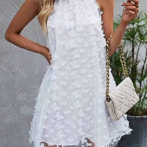 Elegant Summer Mesh Halter Dress – Sleeveless, Tie-back A-line With Knee-length Skirt For Women Clothing Shop Online at Dubai Trades
