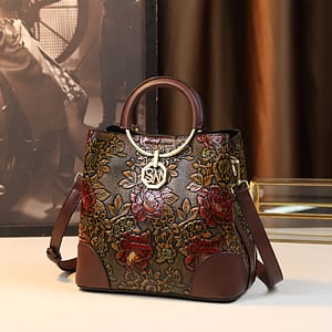 Elegant Vintage Floral Embossed Women’s Handbag – Brown Bucket Bag With Detachable Shoulder Strap, Golden-tone Hardware & Decorative Metal “s” Initial, Fade-resistant Design Clothing, Shoes & Jewelry Shop Online at Dubai Trades