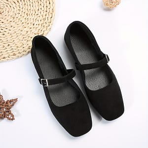 Elegant Vintage-inspired Square-toe Flats For Women – Fabric Upper, Rubber Outsole, Buckle Closure, Solid Color Design – Suitable For All Seasons Clothing, Shoes & Jewelry Shop Online at Dubai Trades
