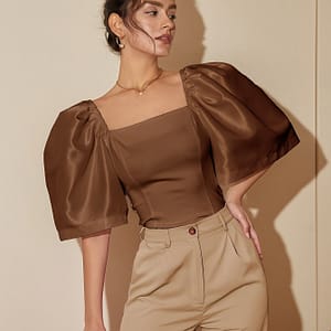 Elegant Women’ Color Lantern Sleeve Square Neck Blouse, Slim Fit Shirting Top For Spring/summer, Fashionable And Comfortable, Ladies Blouses Blouses Shop Online at Dubai Trades