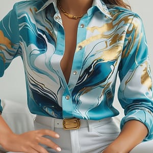 Elegant Women’s Button-up Shirt – Casual Polyester With Chic Abstract Print, Long Sleeves & Collared Design – Machine Washable For Spring/fall Blouses Shop Online at Dubai Trades
