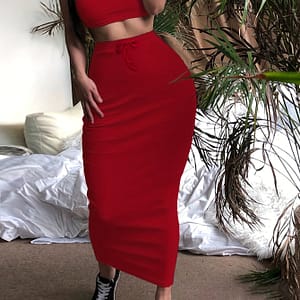Elegant Women’s Striped Two-piece Outfit – Off-shoulder Crop Top & High-waist Skirt Set, Stretchy Polyester Blend, Machine Washable Clothing Shop Online at Dubai Trades