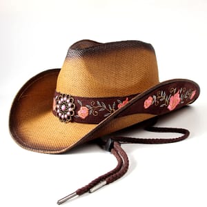 Elegant Women’s Western Cowboy Hat With Floral Embroidery – , Sun Protection, Adjustable Drawstring, Summer Accessories Shop Online at Dubai Trades