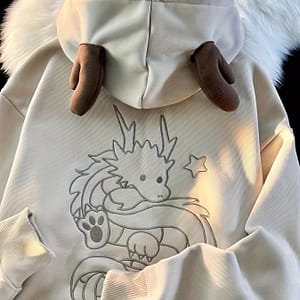 Embroidered Dragon Hoodie – Cozy Fleece-lined Thick Winter Sweatshirt With Ribbed Cuffs And Hem, Machine Washable, Fluffy Hoodie Clothing Shop Online at Dubai Trades