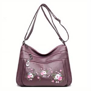 Embroidered Floral Crossbody Bag For Women, Large Capacity Messenger Shoulder Bag With Adjustable Strap, Zipper Closure, Polyester Lined, Foldable Design, , Fabric Material Clothing, Shoes & Jewelry Shop Online at Dubai Trades
