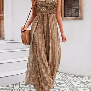 Ethnic Floral Print Tube Jumpsuit, Elegant Strapless Split Wide Leg Jumpsuit For , Women’s Clothing Clothing Shop Online at Dubai Trades