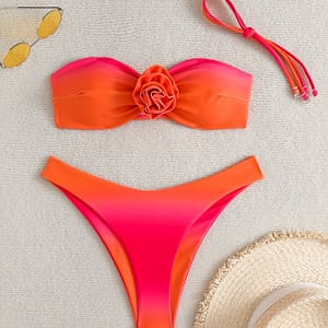 European And Gradient Color Bikini Two-piece Swimwear For Women With Three-dimensional Flower Top And Fashionable Beach Swimwear Bikinis Shop Online at Dubai Trades