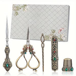 European Antique Vintage Embroidery Scissors Set, Decorative Metal Craft Sewing Kit With Needle Box, Thimble, And Sewing Awl For Needlework Arts, Crafts & Sewing Shop Online at Dubai Trades