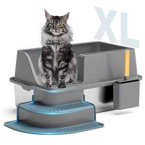 Extra Large Stainless Steel With Lid – Xl Size, High-sided, Anti-leak & Easy , Includes Scoop – Ideal For Multiple Cats & Large Homes Cats Shop Online at Dubai Trades 2
