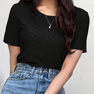 Eyelet Embroidered Crew Neck T-shirt, Elegant Short Sleeve T-shirt For , Women’s Clothing Clothing Shop Online at Dubai Trades