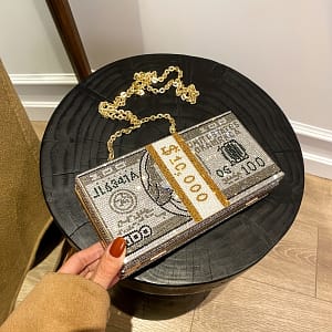 Fashion Dollar Bill Design Clutch, Rhinestone Evening Bag, Creative Personalized Handbag With Chain Shoulder Strap, Small Party Crossbody Purse, Lipstick Bag Clothing, Shoes & Jewelry Shop Online at Dubai Trades
