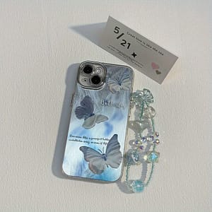 Feather Yarn Blue Butterfly Plus Bracelet Iphone14/15 Mobile Phone Case Iphone11promax/12/13/14/15 Soft Girl Basic Cases Shop Online at Dubai Trades