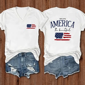 Flag Print Crew Neck T-shirt, Casual Short Sleeve T-shirt For , Women’s Clothing Clothing Shop Online at Dubai Trades