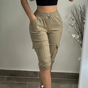 Flap Pockets Cargo Pants, Casual High Waist Cropped Pants For , Women’s Clothing Clothing Shop Online at Dubai Trades