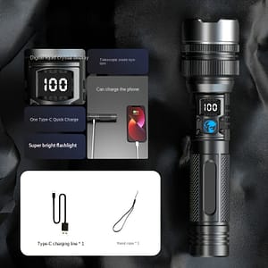 Flashlight, Digital Display Aluminum Alloy Flashlight – Usb Rechargeable, For Outdoor Emergency Lighting Camping & Hiking Shop Online at Dubai Trades