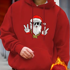 Fleece Christmas Santa Claus Print Kangaroo Pocket Hoodie, Casual Long Sleeve Hoodies Sweatshirt, Men’s Clothing Clothing Shop Online at Dubai Trades