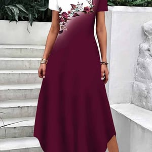 Floral Block Dress, Elegant Crew Neck Short Sleeve Dress For , Women’s Clothing Clothing Shop Online at Dubai Trades