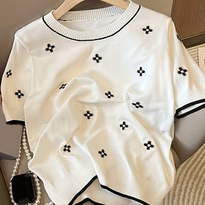 Floral Embroidered Crew Neck Pullover Sweater, Casual Short Sleeve Knitted Sweater For , Women’s Clothing Clothing Shop Online at Dubai Trades