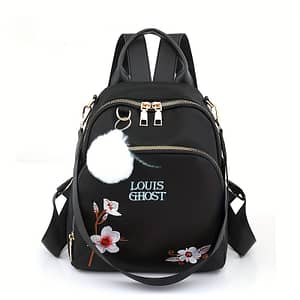 Floral Embroidered Large Capacity Women’s Backpack With Adjustable Strap, Foldable Nylon Shoulder Bag With Polyester Lining And Zip Closure, Backpack, Pom-poms Clothing, Shoes & Jewelry Shop Online at Dubai Trades