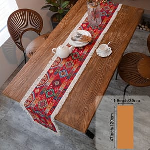 Floral Embroidered Table Runner With Tassels – 100% Polyester, Rectangular Woven Table Runner For Christmas Holiday, Elegant Party Decor And Everyday Use, Red Cashew Pattern Home & Kitchen Shop Online at Dubai Trades