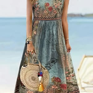 Floral Neck A-line Dress, Casual Sleeveless Dress For , Women’s Clothing Clothing Shop Online at Dubai Trades