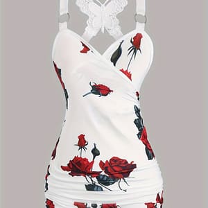 Floral Print Applique Tank Top, Stylish Surplice Neck Backless Slim Fit O-ring Detail Top For , Women’s Clothing Clothing Shop Online at Dubai Trades