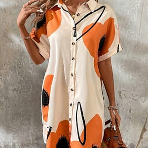 Floral Print Button Front Shirt , Elegant Short Sleeve Loose Fit Dress For , Women’s Clothing Clothing Shop Online at Dubai Trades