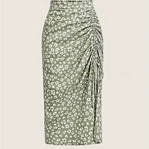 Floral Print Drawstring Ruched Skirt, Elegant High Waist Midi Skirt For , Women’s Clothing Clothing Shop Online at Dubai Trades