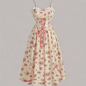 Floral Print Lace Trim Spaghetti Strap Dress, Elegant Tie Waist Sleeveless Cami Dress For , Women’s Clothing Clothing Shop Online at Dubai Trades