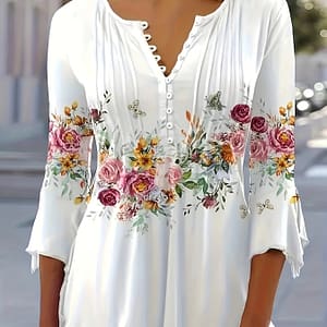 Floral Print Notched Neck Blouse, Casual Button Front Blouse For , Women’s Clothing Clothing Shop Online at Dubai Trades