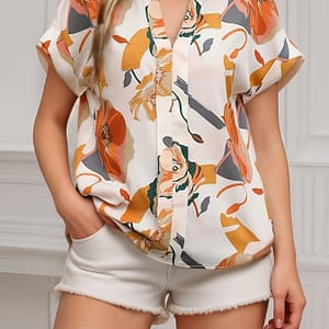 Floral Print Notched Neck Blouse, Elegant Batwing Sleeve Blouse For , Women’s Clothing Blouses Shop Online at Dubai Trades