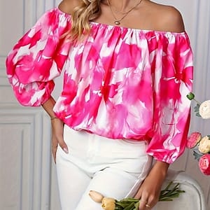 Floral Print Off Shoulder Blouse, Elegant Long Sleeve Loose Blouse, Women’s Clothing Blouses Shop Online at Dubai Trades