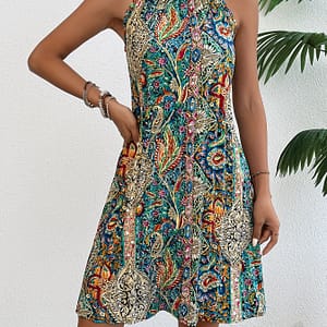 Floral Print Pleated Dress, Elegant Sleeveless Dress For Summer, Women’s Clothing Clothing Shop Online at Dubai Trades