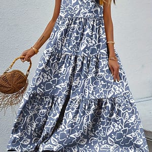 Floral Print Ruffle Hem Loose Dress, Vacation Sleeveless V Neck Dress For , Women’s Clothing Clothing Shop Online at Dubai Trades