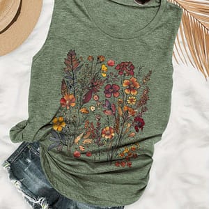Floral Print Tank Top, Sleeveless Casual Top For Summer & Spring, Women’s Clothing Clothing Shop Online at Dubai Trades