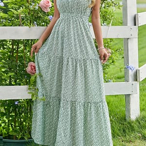 Floral Print V Neck Maxi Dress, Elegant Sleeve Ruffle Hem Dress For , Women’s Clothing Clothing Shop Online at Dubai Trades