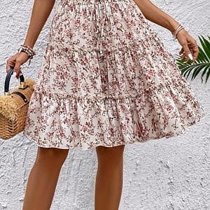 Floral Print Waist Skirt, Elegant Tiered Knee Length A-line Skirt For , Women’s Clothing Clothing Shop Online at Dubai Trades