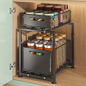 Foldable Iron Cabinet Pull-out Organizer With Adjustable Shelves For Kitchen Storage Cabinet & Drawer Organization Shop Online at Dubai Trades